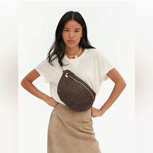 Clare V Grande Fanny Chocolate Suede and Black Woven NWT